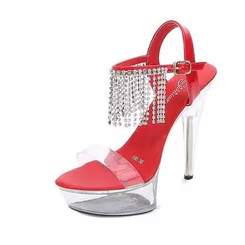 Женские туфли на шпильке, пикантные модели для подиума, туфли с кристаллами, свадебные туфли, банкетная обувь, серия 190, каблук 13 см, платформа 3 см, LFD 34 белый