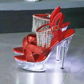 Женские туфли на шпильке, пикантные модели для подиума, туфли со светящимися кристаллами, серия 190, каблук 13 см, платформа 3 см, LFD 34 чёрный