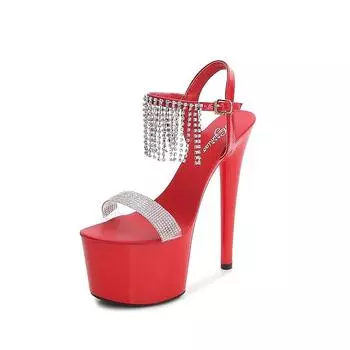 Женские туфли на шпильке, пикантные модные сандалии с пайетками и бахромой, серия 181, каблук 16,5 см, платформа 7 см, LFD 34 белый