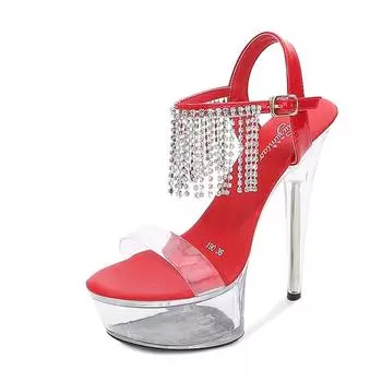 Женские туфли на шпильке, пикантные подиумные модели, тапочки с кристаллами, свадебные туфли, серия 190, каблук 14,5 см, платформа LFD 4,5 см 34 белый