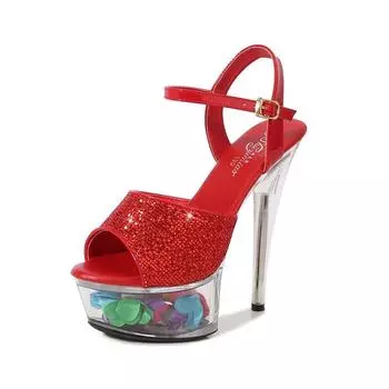 Женские туфли на шпильке, пикантные подиумные модели со стразами, туфли с кристаллами, свадебные туфли, банкетная обувь, серия 190, каблук 15 см, платформа LFD 4,5 см 34 чёрный