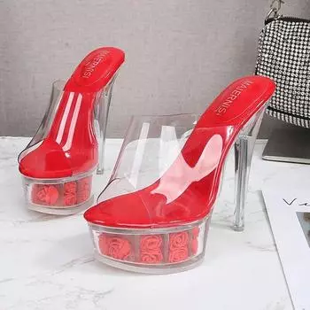 Женские туфли на шпильке, прозрачные светящиеся цветы, пикантные модные сандалии, каблук 14 см, платформа 4 см, WZ 35 белый