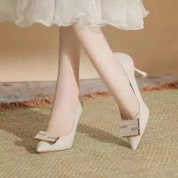Женские туфли на шпильке с квадратной пряжкой, заостренный нос, высокий каблук, элегантный темперамент, повседневный комфорт и универсальность. 34