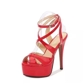 Женские туфли на шпильке с неглубоким глянцевым перекрестным ремешком, пикантная мода, каблук 14 см, платформа 4 см, WZ 35 белый