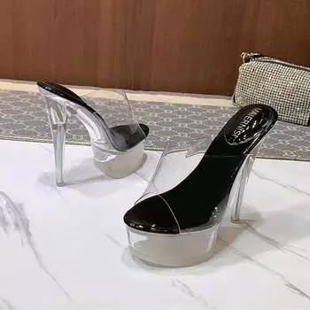 Женские туфли на шпильке с неглубоким горлышком и прозрачными кристаллами, модные пикантные туфли на каблуке 14 см и платформе 4 см WZ 35 белый