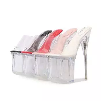 Женские туфли на шпильке с неглубоким горлышком и прозрачными кристаллами, модный каблук 19 см, платформа 9 см WZ 34 белый