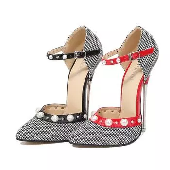 Женские туфли на шпильке с острым носком и неглубоким жемчугом, сексуальный подиумный банкетный каблук, каблук 16 см WZ 35 чёрный