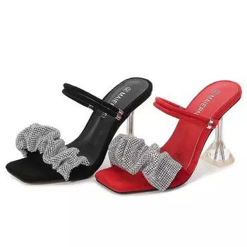 Женские туфли на шпильке, сексуальные модные сандалии со стразами и кристаллами, каблук 9 см, WZ 35 чёрный