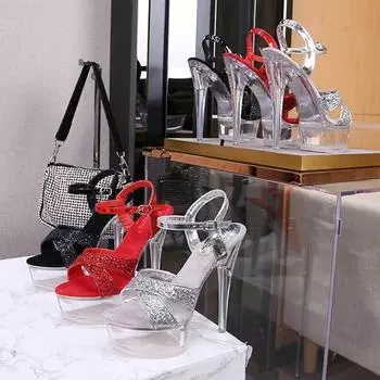Женские туфли на шпильке, сексуальные модные сандалии со стразами, каблук 14 см, платформа 4 см, WZ 35 чёрный