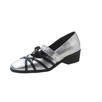 Женские туфли на среднем каблуке с бантом и перекрестным ремнем Офисные дизайнерские сандалии Летние туфли-лоферы Туфли-лодочки в стиле панк Zapatos Mujer 35