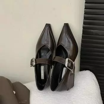 Женские туфли на среднем каблуке с острым носком, сандалии, осень 2024, модные туфли, новые туфли для ходьбы, классические туфли-лодочки, женские туфли 35 коричневый