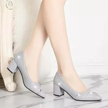 Женские туфли на среднем каблуке, толстый каблук, весна-осень, вечернее платье, неглубокий вырез, повседневные туфли с острым носком, модные женские туфли со стразами 35 золотой