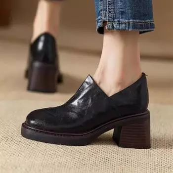 Женские туфли на танкетке, массивные каблуки из мягкой искусственной кожи, модные повседневные туфли без застежек с квадратным носком для женщин, удобные офисные туфли-мюли 35