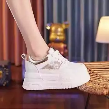 Женские туфли на толстой подошве 8C с увеличенным голенищем, весна-лето 2025, новые универсальные сетчатые дышащие нишевые высококачественные маленькие белые туфли 35 золотой