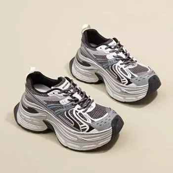 Женские туфли на толстой подошве для папы, осень-зима 2024 года, новые повседневные спортивные туфли для активного отдыха, маленькие модные туфли-кексы 35 серый