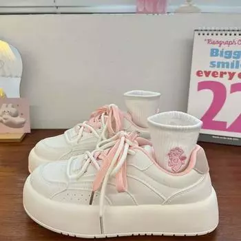 Женские туфли на толстой подошве для студентов, красивые спортивные туфли с большим носком для женщин, новые летние повседневные туфли, белые туфли 35