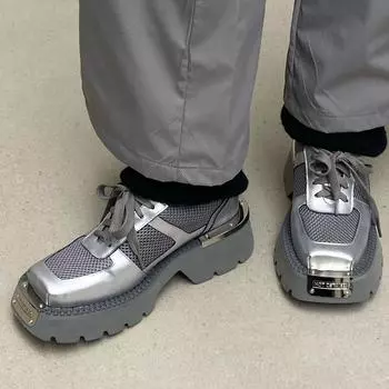 Женские туфли на толстой подошве, изысканные туфли с квадратным носком из металла, универсальные, удобные, женские туфли на платформе, британский стиль, со шнуровкой 35 серебряный