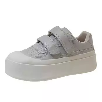 Женские туфли на толстой подошве на липучках, новые туфли-булки с увеличением высоты, повседневные универсальные маленькие белые туфли 40 серый