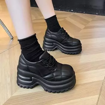 Женские туфли на толстой подошве, осенние новые маленькие кожаные туфли на шнуровке в японском стиле в стиле меньшинства 39