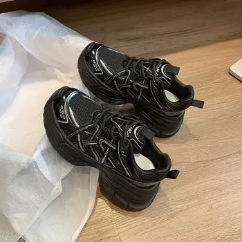 Женские туфли на толстой подошве с эффектом увеличения роста, 2024, новые, старые, повседневные, сетчатые, дышащие, подходящие по цвету, кожаные, полосатые, плетеные, спортивные туфли прилив 35 шампанского