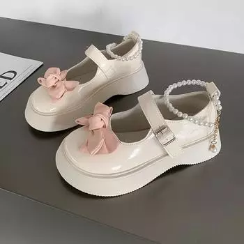 Женские туфли на толстой подошве с бантом для банкета, модные весенне-осенние новые повседневные туфли Мэри Джейн с круглым носком, однотонные 35