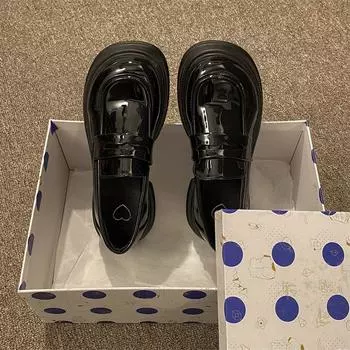 Женские туфли на толстой подошве с круглым носком в японском стиле, черные, из искусственной кожи, на плоской подошве, увеличивающие рост, летние резиновые туфли 35