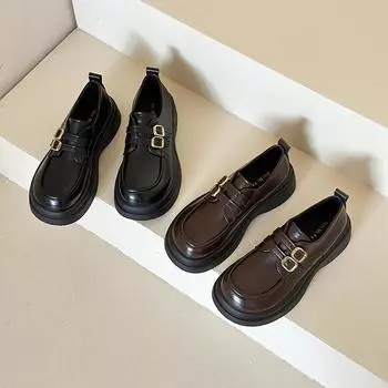 Женские туфли на толстой подошве с одной педалью 2024 года, новые модные туфли в британском стиле, темпераментные, маленькие кожаные туфли Мэри Джейн, повседневные туфли 35