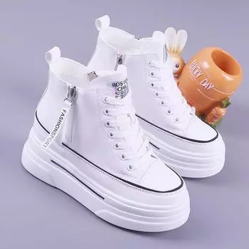 Женские туфли на толстой подошве с высоким верхом из бисквита, универсальные, повседневные женские туфли с боковой молнией и увеличенной высотой внутри, белые туфли для женщин 35 белый