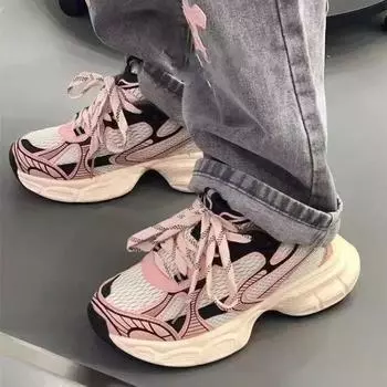 женские туфли на толстой подошве со шнуровкой, вулканизированные женские туфли, летние новые, дышащие, повседневные, спортивные туфли 35