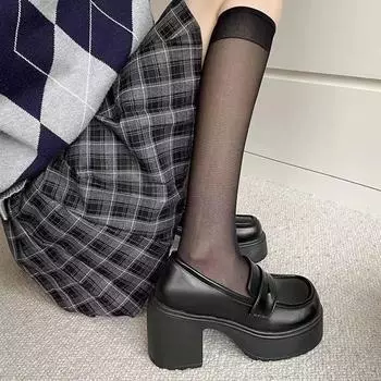 Женские туфли на толстой подошве, увеличивающие рост, из искусственной кожи, кожаные туфли в студенческом стиле, повседневные туфли JK, туфли с одним стременем 40 чёрный