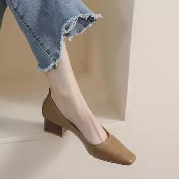 Женские туфли на толстом каблуке Fairy с нежным мелким носком и квадратной головкой на высоком каблуке 35 чёрный