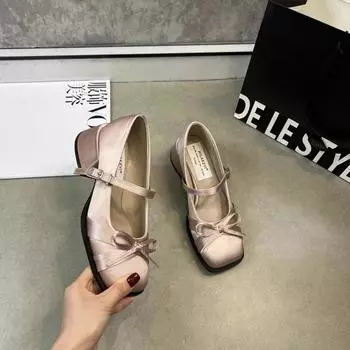 Женские туфли на толстом каблуке, модные туфли с неглубокой бабочкой, женские туфли на весну и осень для вечеринок 35