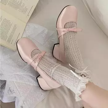 Женские туфли на толстом каблуке, новые модные туфли на среднем каблуке с бантом и ремешком, женские туфли Мэри Джейн, платье, неглубокий носок, женские балетки 35 розовый