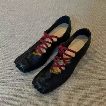 Женские туфли на толстом каблуке, новые осенние туфли с квадратным носком, неглубоким воротом, с перекрестными ремешками, мягкая нескользящая подошва, балетки без застежек 35 коричневый