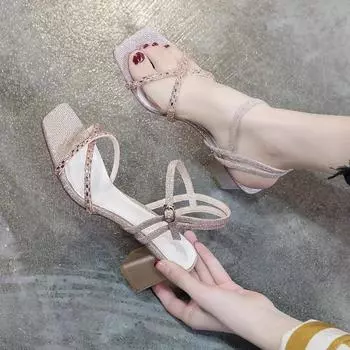 Женские туфли на толстом каблуке, повседневные босоножки с открытым носком для женщин, трендовые дешевые сандалии для ликвидации или распродажа класса люкс 35