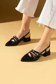 Женские туфли на толстом каблуке с двойной пряжкой и острым носком, объем 53-54-24