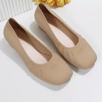 Женские туфли на толстом каблуке с квадратной головкой. Новые весенние женские туфли в стиле ретро. Складные рабочие туфли с неглубоким носком. 36 абрикосовый