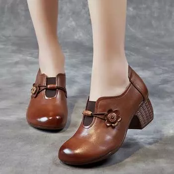 Женские туфли на толстом каблуке с мягкой подошвой, одинарные туфли из коровьей кожи в стиле ретро 35 чёрный