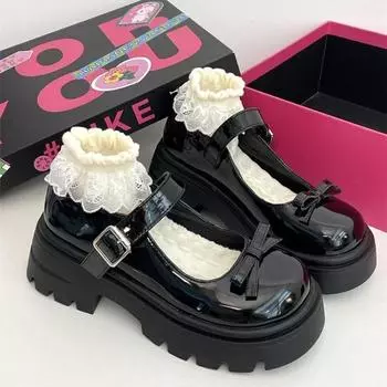 Женские туфли на толстом каблуке Весенние туфли-лодочки с круглым носком Туфли на платформе для женщин Платье Студенты Женские туфли на каблуке в стиле Лолита 35