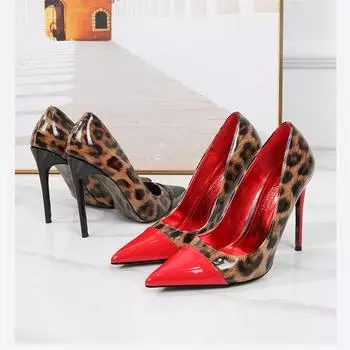 Женские туфли на тонком каблуке 12 см с леопардовым принтом, пикантные туфли на высоком каблуке из лакированной кожи, женские туфли больших размеров, унисекс 35 красный