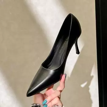 Женские туфли на тонком каблуке, сексуальные, формальные, черные, женские туфли-лодочки, обувь в корейском стиле, люксовый бренд, социальные новинки, предложение, слипоны L 34