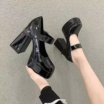 Женские туфли на высоком каблуке 12 см, французские туфли Мэри Джейн на толстом каблуке 2024 года, новые водонепроницаемые туфли на платформе, супер-одинарные туфли Sandalias De Tacn 34