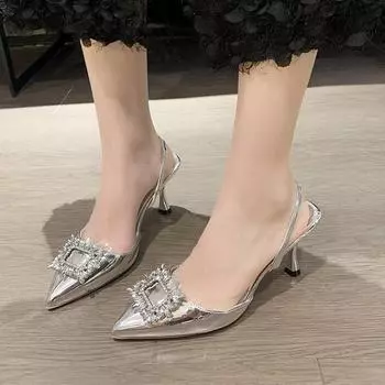 Женские туфли на высоком каблуке 2024 года, весна и осень, модные, новые, сексуальные, удобные, прозрачные, с острым носком, женские сандалии 34 серебряный