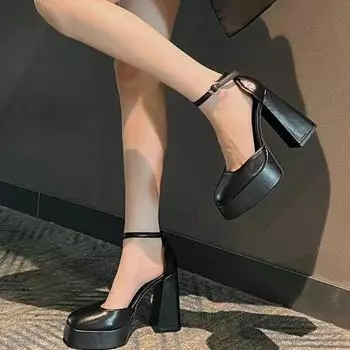 Женские туфли на высоком каблуке 2024 года, лето, новый стиль, простые однотонные модные туфли на квадратном каблуке, удобные, элегантные, для банкета и вечеринки, туфли Мэри Джейн 35 покинуть белый