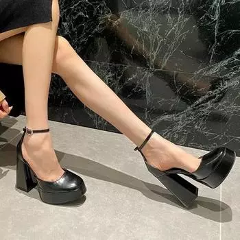 Женские туфли на высоком каблуке 2024 года, лето, новый стиль, простые однотонные модные туфли на квадратном каблуке, удобные, элегантные, для банкета и вечеринки, туфли Мэри Джейн 35 покинуть белый