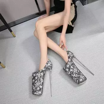 Женские туфли на высоком каблуке 30 см, летние босоножки на шпильках, туфли для танцев на пилоне на платформе 20 см, большие размеры 35 чёрный