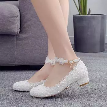 Женские туфли на высоком каблуке 3 см с белым кружевом и жемчугом, свадебные туфли, сексуальные туфли невесты с острым носком и неглубоким горлом, туфли-лодочки для подружки невесты розового цвета 38 белый