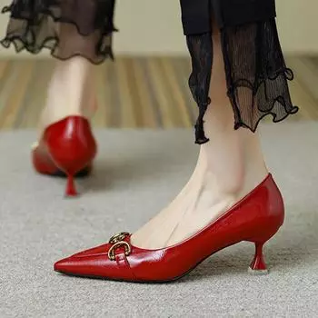 Женские туфли на высоком каблуке 5 см, модные мягкие кожаные туфли для выпускного вечера, роскошные женские туфли с металлической пряжкой, элегантные женские туфли для офиса и повседневной носки 35 чёрный