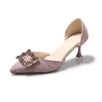 Женские туфли на высоком каблуке 6 см/9 см с острым носком и низким каблуком-шпилькой, женские туфли для офиса, со стразами, розовые туфли на каблуках для свадьбы 38