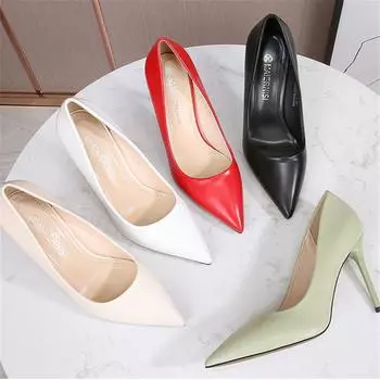 Женские туфли на высоком каблуке 9,5 см, зеленые туфли-лодочки, женские кожаные туфли на шпильке с острым носком, большие размеры 46, модная качественная обувь для выпускного вечера 42 абрикосовый